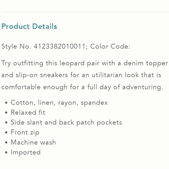 Anthropologie The Wanderer Leopard/Animal Print Utility Pants with Belt - Picture 12 of 12